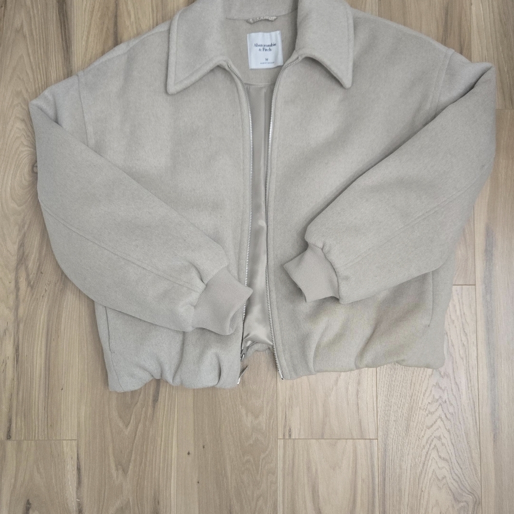 Womens Cream Zip-Front Wool Blend Jacket - Picture 2 of 2